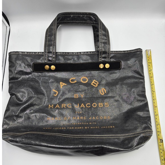 Marc Jacobs Tote Bag Black Denim Metallic Logo Collaboration - Picture 5 of 9
